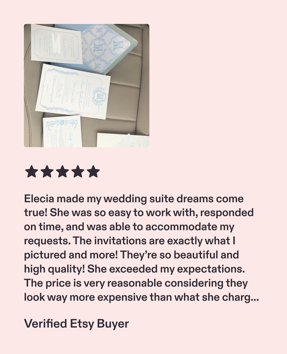 Five star review: Elecia made my wedding suite dreams come true.